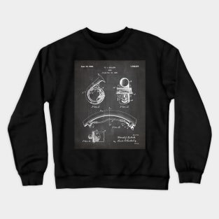 Brass Band Horn Patent - Musician Wind Instrument Art - Black Chalkboard Crewneck Sweatshirt